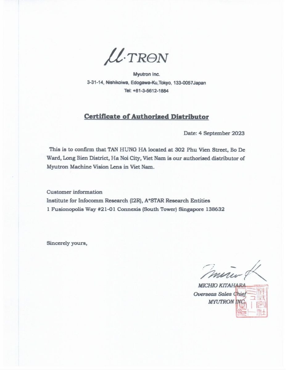 Tân Hưng Hà là đối tác chiến lược, phân phối các sản phẩm chính hãng của Myutron tại Việt Nam