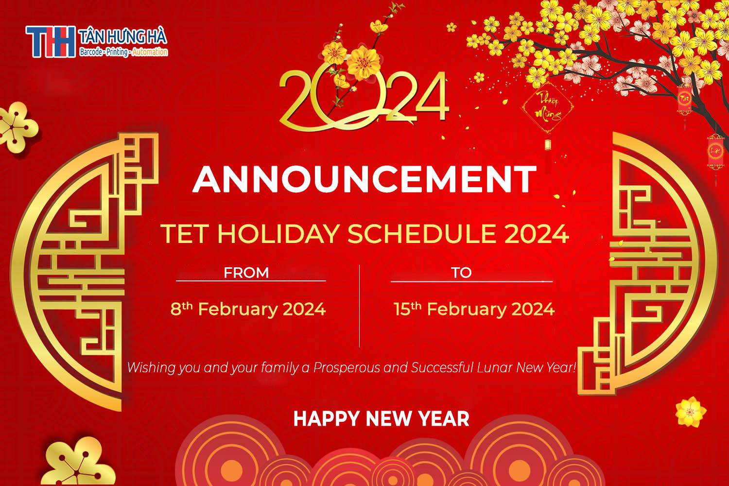 TAN HUNG HA ANNOUNCES THE LUNAR NEW YEAR HOLIDAY SCHEDULE 2024