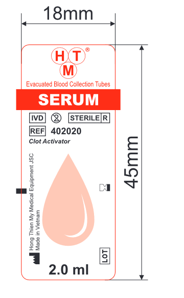 Cuộn decal tem nhãn có nội dung serum màu đỏ kích thước 45x18